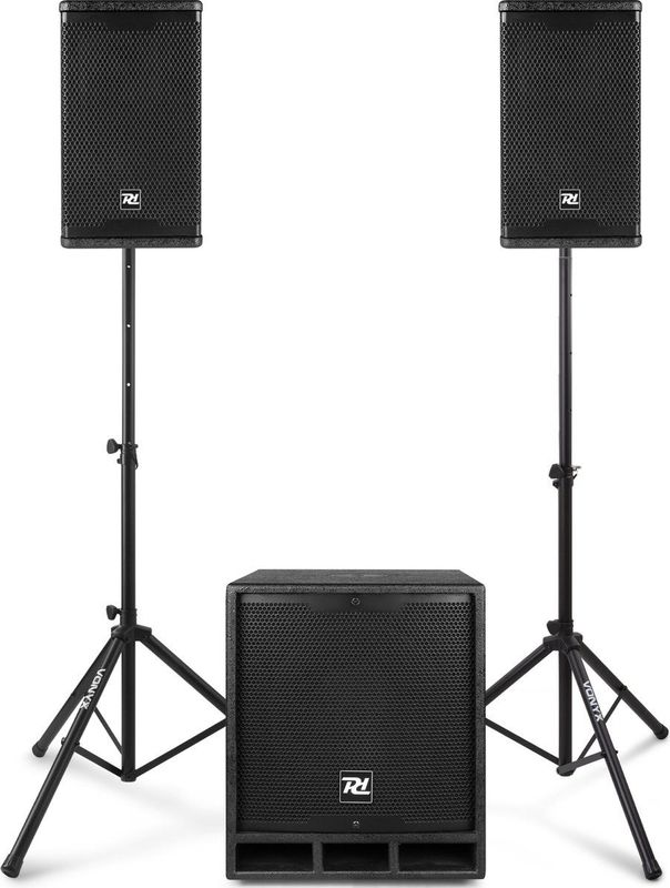Complete geluidinstallatie - Power Dynamics Combo1200 - 2.1 Speaker set met statieven en Bluetooth - 1200W