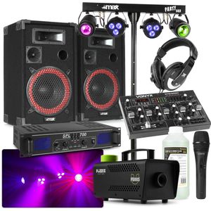 MAX Complete 700W DJ Disco set met geluidsboxen, lichteffecten en rookmachine met 2L vloeistof
