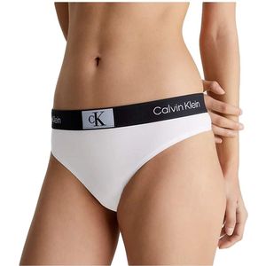 Calvin Klein - Retro-Modern Thong - Hoge Katoenen Dames String - Wit