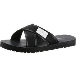Calvin Klein Jeans Heren PREFRESATO CRISSCROS Badge platte sandaal, zwart, 10.5 UK, Zwart, 43 EU