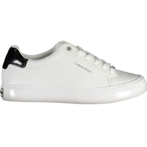 Calvin Klein, Schoenen, Dames, Wit, 38 EU, Nylon, Witte Nylon Sneaker met Gedurfd Print