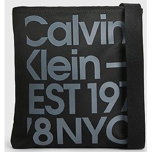 Calvin Klein, Tassen, Heren, Zwart, ONE Size, Polyester, Zwarte Bedrukte Handtas met Ritssluiting