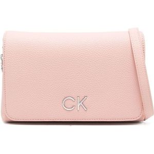 Calvin Klein, Tassen, Dames, Roze, ONE Size, Polyester, Roze Schoudertas met Re-Lock Flap