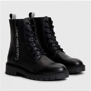 Calvin Klein Jeans, Schoenen, Dames, Zwart, 41 EU, Leer, Zwarte Combat Laceup Enkellaars