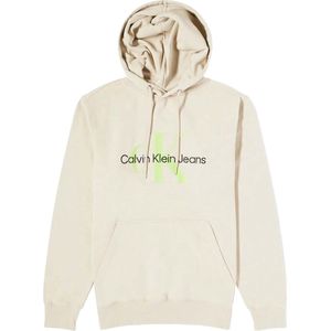 Calvin Klein - Hooded Katoenen Sweatshirt - Beige - Met Print en Borduursel