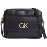 Calvin Klein, Tassen, Dames, Zwart, ONE Size, Leer, Camera Tas met Re-lock Flap