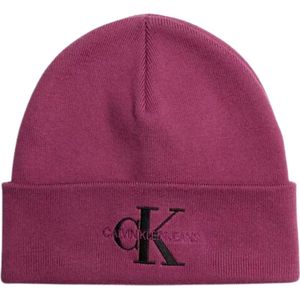 Calvin Klein, Accessoires, Dames, Paars, ONE Size, Katoen, Geborduurde Monogram Beanie - Violette Tinten