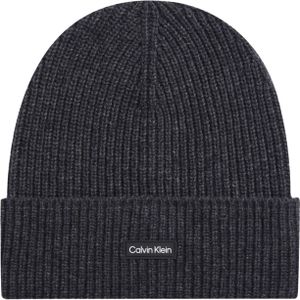 Calvin Klein - Beanie - Grijs - Wol/Katoen/Polyamide - Logopatch