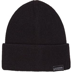 Calvin Klein Leren Patch Docker Beanie gebreide muts voor heren, zwart., One Size