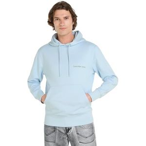 Calvin Klein, Sweatshirts & Hoodies, Heren, Blauw, M, Katoen, Blauwe Hoodie Logo Print Voorzak