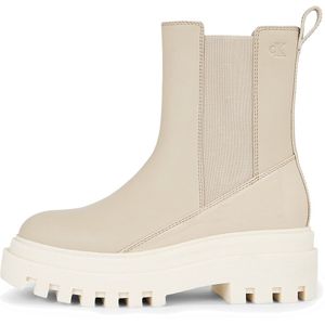 Calvin Klein Jeans, Chunky Boot Chelsea - Dames Leren Laarzen Beige, Dames, Maat:38 EU