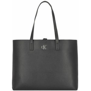 Calvin Klein, Tassen, Dames, Zwart, ONE Size, Leer, Zwarte PU lederen tote tas met metalen logo