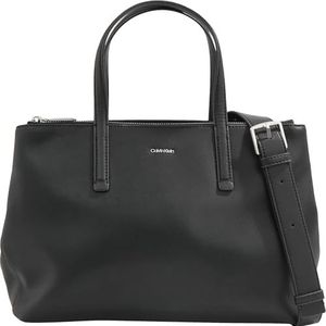 Calvin Klein, Tassen, Dames, Zwart, ONE Size, Polyester, Zwarte dames tote tas met ritssluiting en magnetische clip