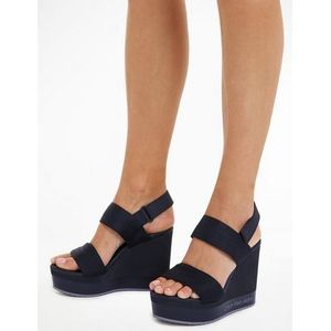 Calvin Klein Jeans, Schoenen, Dames, Zwart, 41 EU, Nylon, Zwarte Sleehak Sandaal Webbing Vrouwen