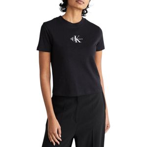 Effen Zwart Katoenen T-Shirt Met Ronde Hals