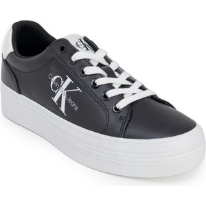 Calvin Klein Jeans Flatform veterschoenen voor dames, leer, gevulkaniseerde sneakers, Zwart Zwart Helder Wit, 40 EU