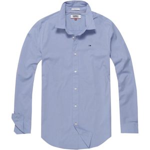 Hilfiger - Katoenen Poplin Overhemd - Blauw - 97% Katoen, 3% Elastaan