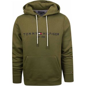 Tommy Hilfiger - Hoodie Logo Olijfgroen - Heren - Regular-fit