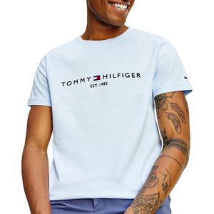 Tommy Hilfiger Blauw T-shirt met Geborduurd Logo - Casual Katoen Korte Mouwen