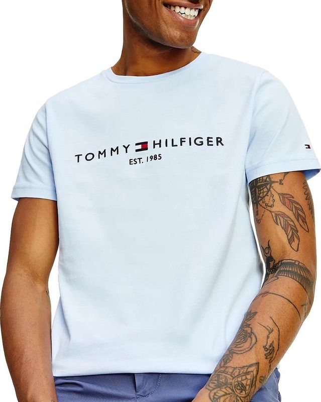 Tommy Hilfiger Blauw T-shirt met Geborduurd Logo - Casual Katoen Korte Mouwen