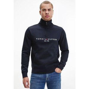 Tommy Hilfiger - Logo Mock Neck Rits Sweatshirt - Blauw - Katoen/Polyester