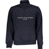 Tommy Hilfiger - Logo Mock Neck Rits Sweatshirt - Blauw - Katoen/Polyester