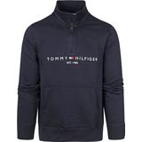 Tommy Hilfiger - Logo Mock Neck Rits Sweatshirt - Blauw - Katoen/Polyester