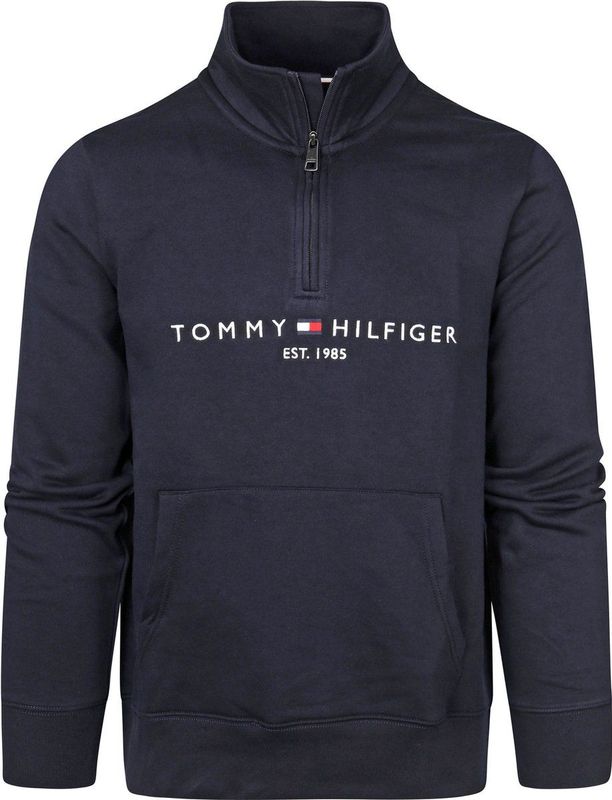 Tommy Hilfiger - Logo Mock Neck Rits Sweatshirt - Blauw - Katoen/Polyester