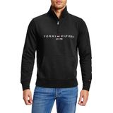 Tommy Hilfiger - Logo Mock Neck Rits Sweatshirt - Blauw - Katoen/Polyester