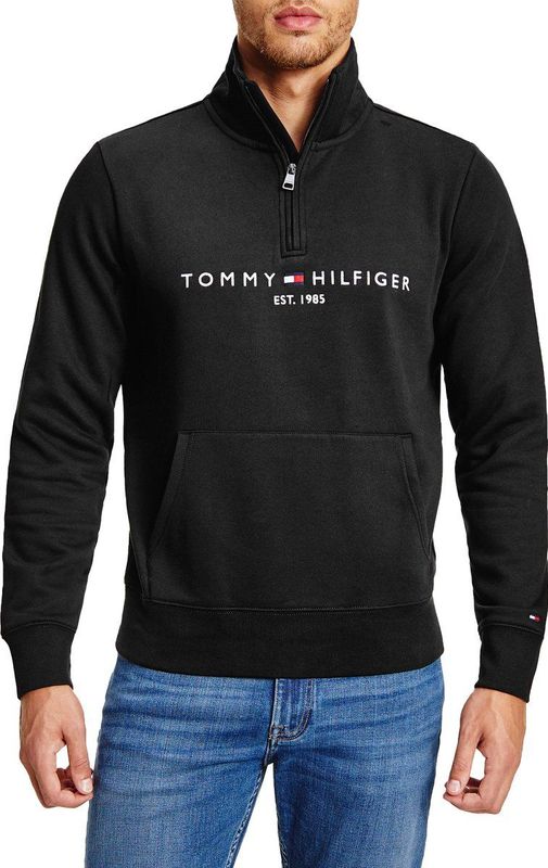 Tommy Hilfiger - Logo Mock Neck Rits Sweatshirt - Blauw - Katoen/Polyester