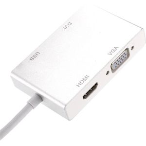 DrPhone DDH2 - 4 in 1 – Adapter Hub voor Laptop / Smartphone / Tablet - USB-C naar VGA + 4K DVI + 4K HDMI & USB – Zilver