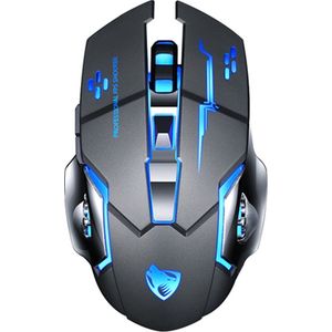 Elementkey M1 - Wireless Gaming Muis - Oplaadbaar + Draadloos - LED - 6 knoppen - 2400 DPI - USB Optische Ergonomische - Game Muis – Zwart