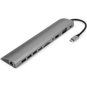 DrPhone MD2 - Complete docking - USB-C Hub - 11 in 1 met Gigabit Ethernet- 4K HDMI, VGA, 3x USB3.0 – Micro SD / SD - USB-C PD 3.0 & 3.5mm Audio