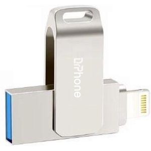 DrPhone FDS5 Flashdrive 2 in 1 Lightning naar USB - Geheugenstick - 128 GB - Externe opslag Geschikt voor iPhone/ PC/laptop – Zilver