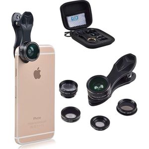 DrPhone APEX1 - 5 in 1 HD Lenzen - Smartphone Camera Lens Kit - Macro Lens - Fisheye Lens - Groothoek Lens - CPL - 2x Telephoto lens