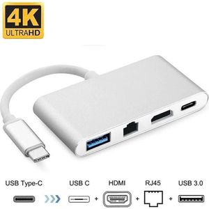 DrPhone 4 in 1 Hub - Gigabit Ethernet RJ45 - HDMi 4K - USB 3.0 + USB-C - Voor Macbook / Windows