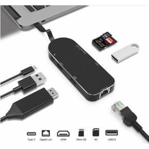 DrPhone 7 in 1 - Type C HUB – Thunderbolt 3 - 2x USB 3.0 – 4K HDMi – Micro SD / SD – Ethernet Gigabit – USB-C Female - voor o.a.  Macbook Pro
