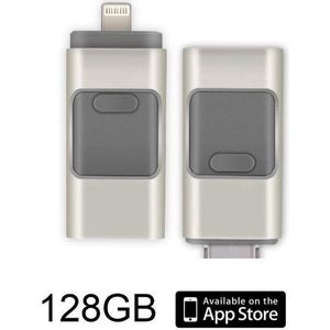 DrPhone Flashdrive 128GB USB Stick 3 in 1 Flashdrive - OTG USB 3.0 + Micro USB + lightning iPhone - Android - Tablet Opslag - Zilver