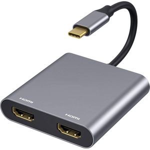 DrPhone PD9 USB C naar Dubbele HDMI-adapter - 4K@ 30HZ - 2 in 1 USB-C HDMI HUB - Grijs