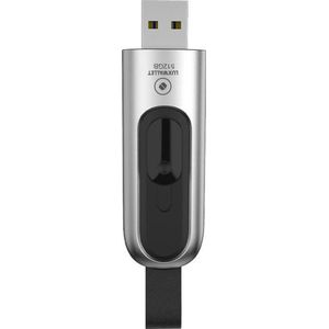 LUXWALLET PD1 Metalen USB3.1/3.0 Flash Drive – USB Stick - 512GB - Leessnelheid tot 100Mb/s – Push&Pull met Leren Staartriem- Zilver