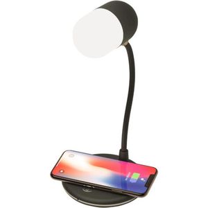 DrPhone SmartSound – 3 in 1 Lamp - Smart Speaker + Nachtlamp + Draadloos Laden - Bluetooth 5.0 - Bureaulamp - Zwart