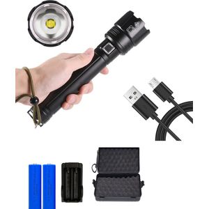 DrPhone ICE V3 – XHP 90 Krachtige LED Zaklamp – Professioneel 500 Meter - Zoom Functie – IPX6 Waterdicht – Oplaadbaar - Zwart