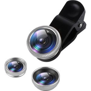 DrPhone PiX - 180° Lens Universele Premium 3 in 1 Fish Eye Lens - Macro Lens / Wide Lens / Fish Eye lens Kit - Zilver