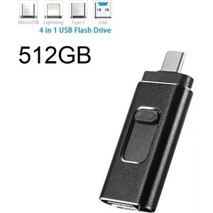 DrPhone EasyDrive Pro - 512GB - 4 In 1 Flashdrive - OTG USB 3.0 + USB-C + Micro USB + Lightning iPhone - Android - Tablet Opslag - Zwart