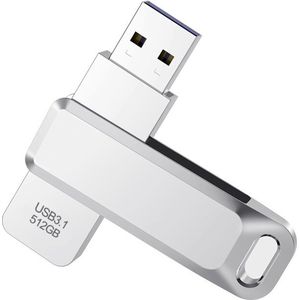 LUXWALLET PD7 – Metalen USB Stick 512GB USB 3.1 Gen1 - Geheugen - Opslag - USB 3.0– 360 Graden Roteerbaar –  5 Gbps - Geschikt voor Windows/MAC/Linux- Zilver