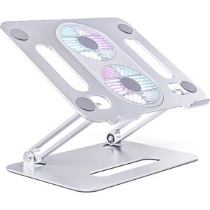 DrPhone LSH2 Aluminium Laptop Houder – 10 tot 17.3 inch - Vouwbaar- Z-Type - Dubbellaags met koelingventilators- Ergonomisch - Zilver