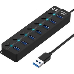 DrPhone Xtreme3 - USB hub 7 poorten - 3.0 hub - Per poort aan/uit zetten - 5 Gbps - Led-indicatie - Zwart