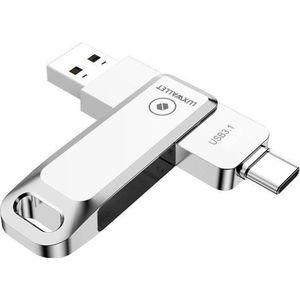 LUXWALLET PD8 USB Stick 32GB USB-C Type-C 3.1- USB 3.0 Flash Drive - OTG –360 Graden Roteerbaar – Zilver