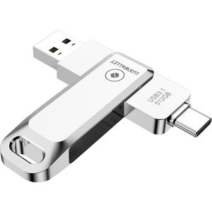 LUXWALLET PD8 - USB Stick 512GB USB-C Type-C 3.1- USB 3.0 Flash Drive - Geschikt voor Mac / Windows / Linux / iPad - OTG –360 Graden Roteerbaar – Zilver