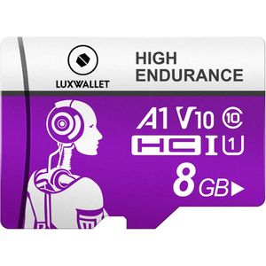 LUXWALLET® HC U1 - 8GB Micro SD Kaart - TF Klasse 10 - High Endurance - Snelle Gegevensoverdracht - Paars